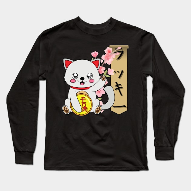 Maneki Neko - Japanese Lucky (Ryaki) Cat Long Sleeve T-Shirt by Underthespell